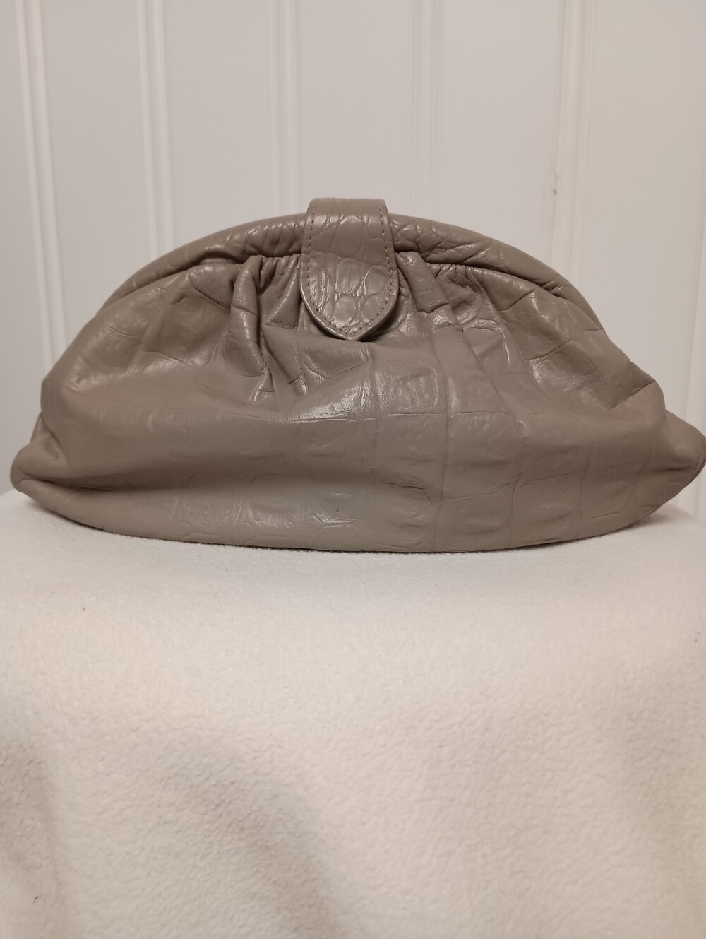 80's Mardane- Soft Leather Gathered Clutch Bag- Gray